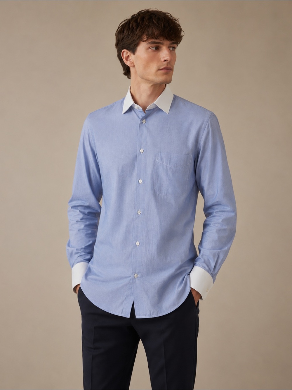Balmain Paris Dress Shirt | S (37-38) | Blue White Collar French Cuff